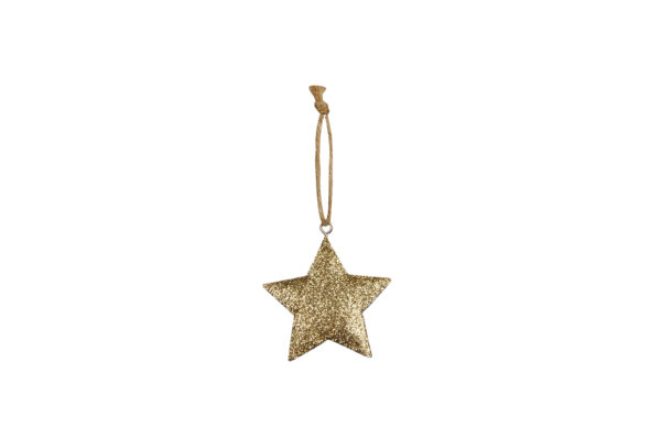 Stern zum Aufhängen / 6xH6,5cm + 6cm Hänger / gold glimmer