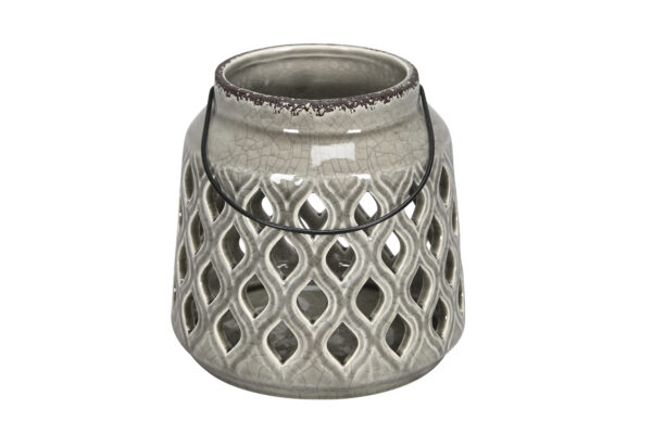 Windlicht zum Aufhängen / D15xH15cm + 8cm Henkel / grau-braun